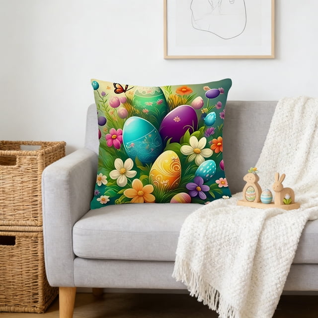 Fwttom Easter Decorations 17.7x17.7In Easter Bunny Print Pillowcase