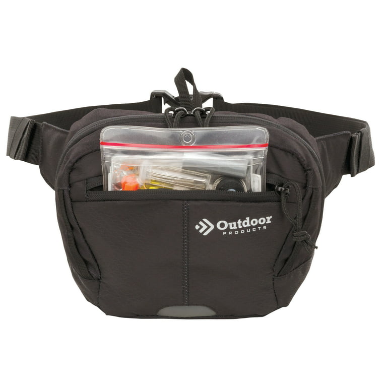 Outdoor Products Essential 2 Ltr Waist Pack Fanny Pack, Black, Unisex,  Polyester Zipper