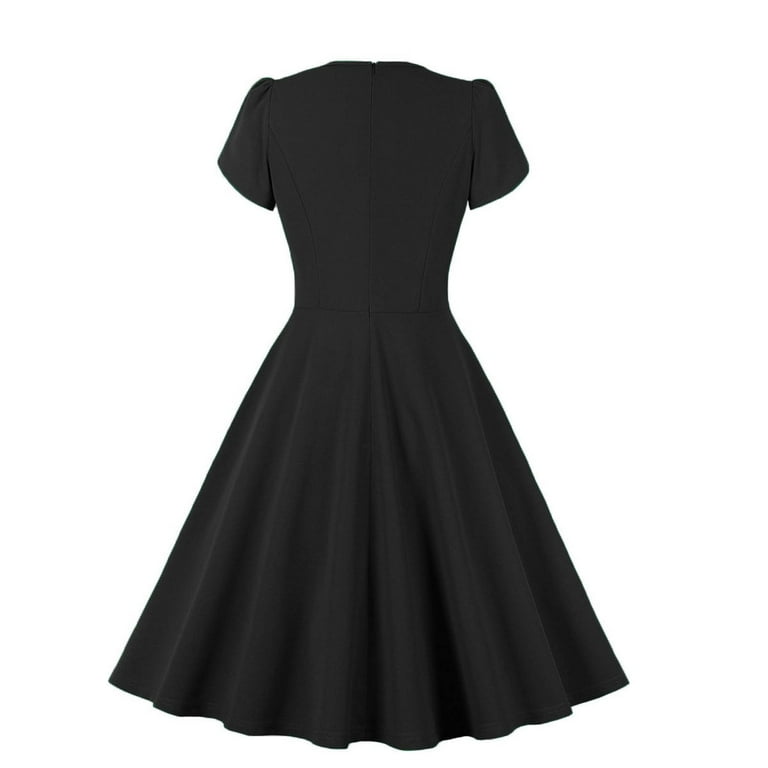 Brglopf Women's 1940s Vintage A Line Swing Dress Keyhole Tie Short Sleeve Dress Crew Neck Solid Color Work Dress Cocktail Party Dresses Black XL - Walmart.com Brglopf Women's 1940s Vintage A Line Swing Dress Keyhole Tie Short Sleeve Dress Crew Neck Solid Color Work Dress Cocktail Party Dresses Black XL - Walmart.com