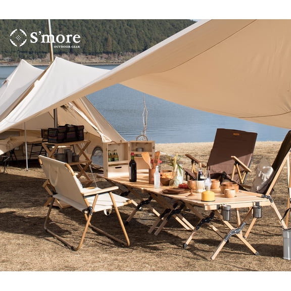 Folding Picnic Table, Portable Camping Table with Carry Bag, Wood Outdoor Table for Picnic, Camping, Travel, Party, Beach, Garden, , BBQ, Easy to Assembly (M Size-90cm)