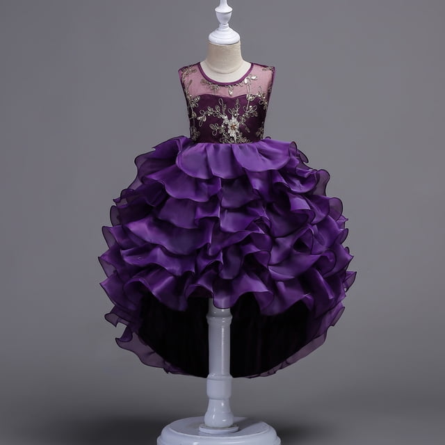 Vestido de actuación para niños, vestido de princesa de cola grande para niños, vestido de actuación hinchado con forma de pastel