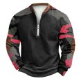 thumbnail image 2 of Men's Fall Winter Polo Zip Up Sweatshirt, Color Block Printed Camouflage Pullover for Casual Outfits, Weekend Wear and Fashion Forward Style,Hot Pink,L, 2 of 4