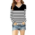thumbnail image 5 of cfhntfmh Girls Striped Tshirt Long Sleeve V Neck T Shirts Color Block Tops Comfy Cute Basic Tee Tops for Kids 3-14 Years, 5 of 7