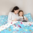 thumbnail image 4 of Feelyou Kawaii Blue Unicorn Bedding Comforter Set 7pcs for Kids, Cartoon Star Rainbow King Bedding Sets, Jungle Leaves Plant Reversible Bed Sheets, Super Cozy Room Decor, 4 of 8