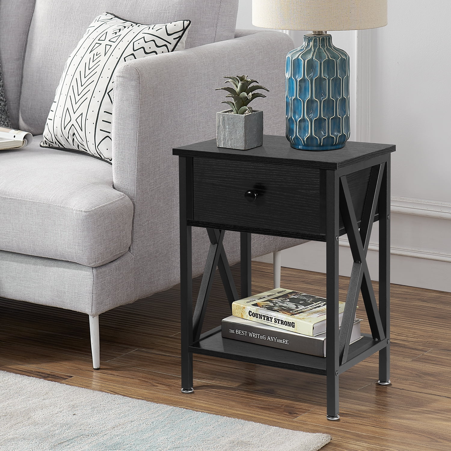 VECELO End Side Table Nightstand with Drawer and Storage Shelf for