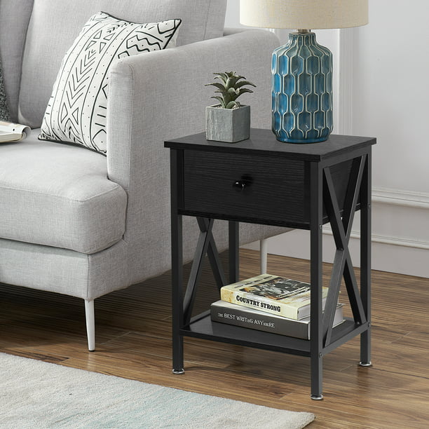 VECELO End Side Table Nightstand with Drawer and Storage Shelf for