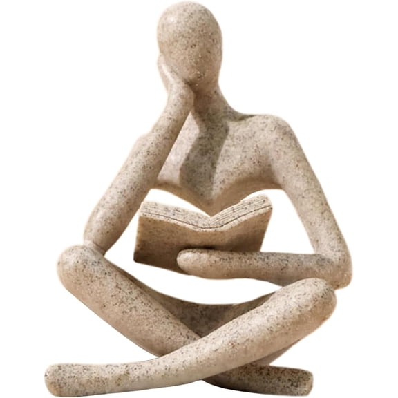 Abstract Reading Thinker Statue Modern Home Decor For Shelf Desk Beige