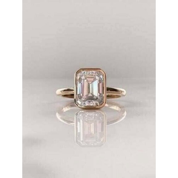 14K Yellow Gold Plated 2.00Ct Emerald Lab-Created Diamond Women's Solitaire Engagement Ring 925 Silver