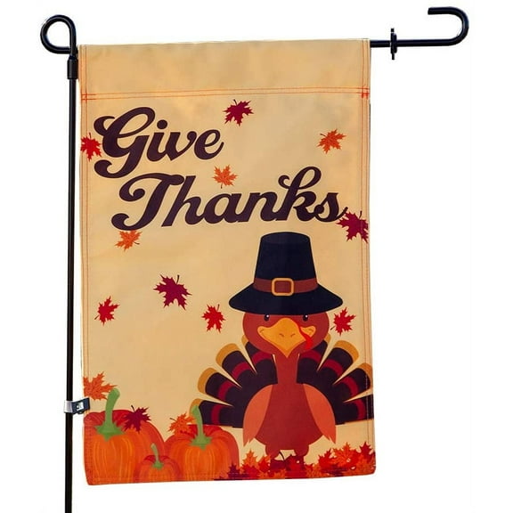 Give Thanks Double-Sided Garden Flag, Outdoor Thanksgiving Decorative Flag for Homes, Yards, and Gardens, 12 x 18 Inch