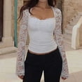 thumbnail image 6 of ClodeEU Women's Square Neck Long Sleeve Top with Lace Patchwork ,Casual Solid Color Slim Fit Blouse White,Women's Plus S, 6 of 6