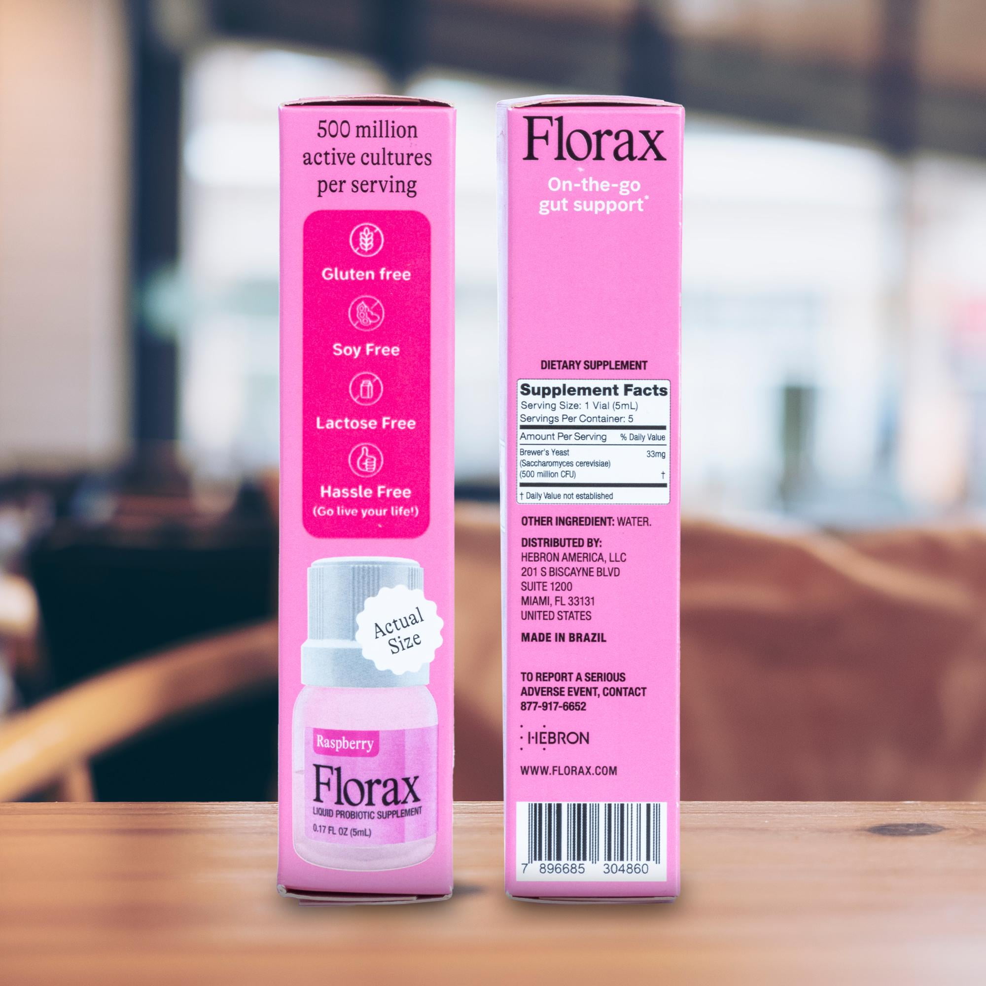 Florax - Liquid Probiotic - Raspberry Flavor - On-the-go Gut Support for Women, Men, and Children - 5 Vials
