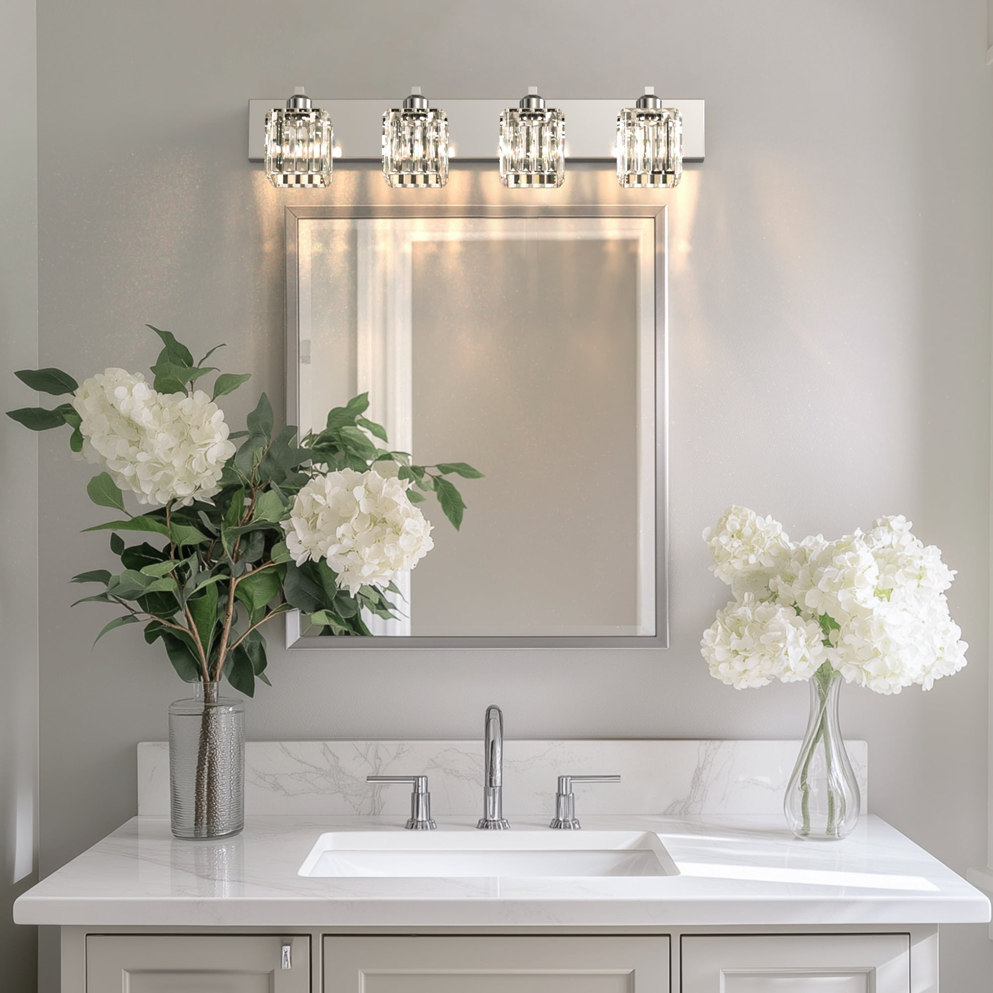 YANSUN 32.3-inch 4-Light Vanity Mirror Light with 3CCT, 20W Integrated LED, Crystal Glass Shade for Bathroom, Makeup Vanity
