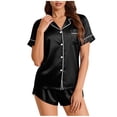 thumbnail image 2 of Bixock Loungewear Set for Women,Silk Pajamas for Women Solid Color Satin Short Sleeve Lapel Collar Top And Pants 2 Piece Soft Loungewear Sleepwear, 2 of 6