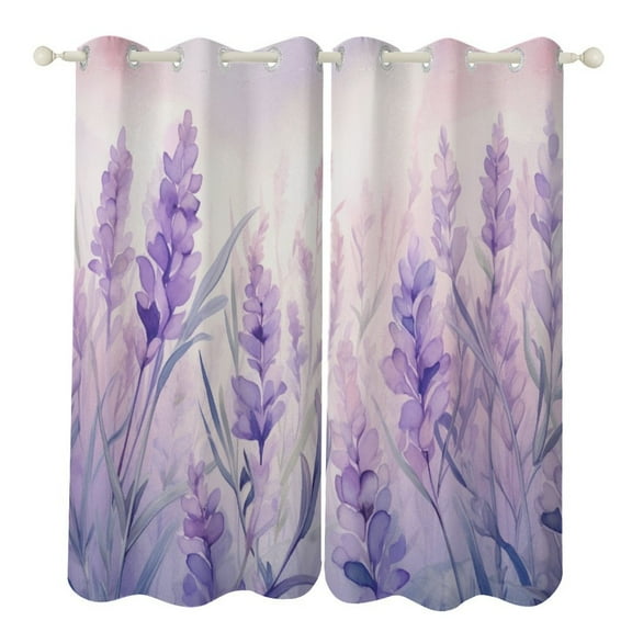 Lavender Flower Window Curtains for Bedroom Colorful Printed Window Drapes Blackout Thermal Insulated Grommet Window Treatment 2 Panels Set