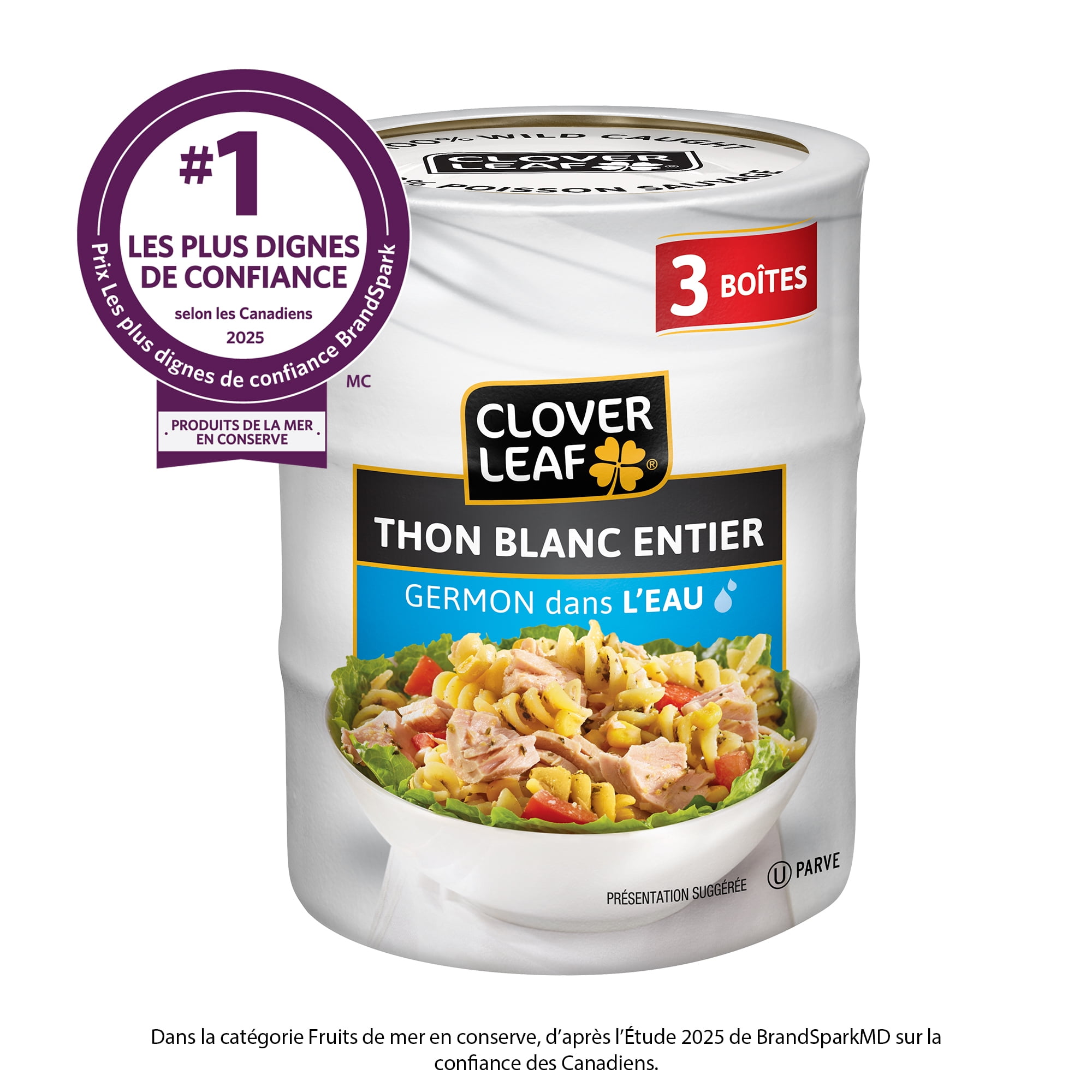 Clover LEAF® Solid White Albacore Tuna in Water 3x170g (3 pack). 100% Wild Caught. Canned Tuna. Gluten Free.