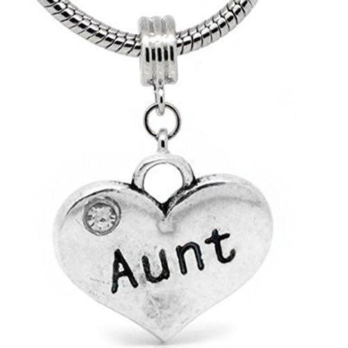 2 Sided Heart Charm (Aunt)Spacer Bead for European Snake Chain Charm Bracelet