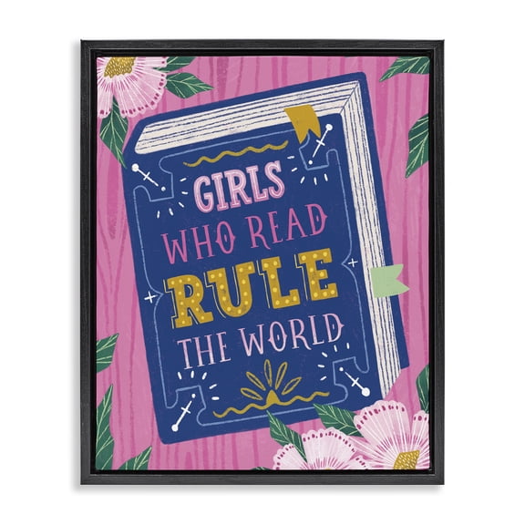 Stupell Industries Cottage Girls Who Read Inspirational Black Floating Frame Canvas Art, 17 x 21, by Vanessa Stoilova