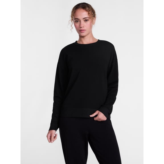 Joyspun Women's Fleece Lounge Sleep Top with Long Sleeves, Sizes XS-3X