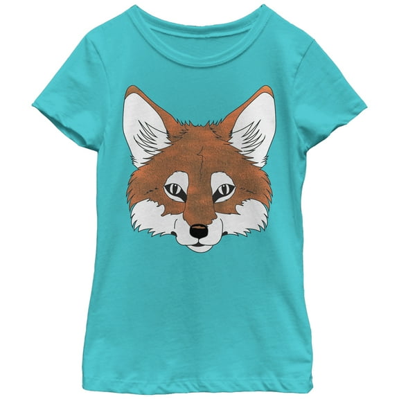 Girl's Lost Gods Fantastic Fox Face Graphic Tee Tahiti Blue Medium