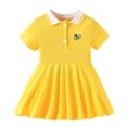 thumbnail image 2 of CUZIBR Girls Toddler Summer Shirts Dress Solid Color A-Line Casual Short Sleeve Polo Neck Striped School Uniform Dress Comfortable Loose Fit Breathable Dailywear,Yellow,6-7 Years, 2 of 8
