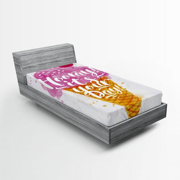 Ambesonne Ice Cream Fitted Sheet, Words Cherry, Twin XL Size, Fuchsia Amber Pearl