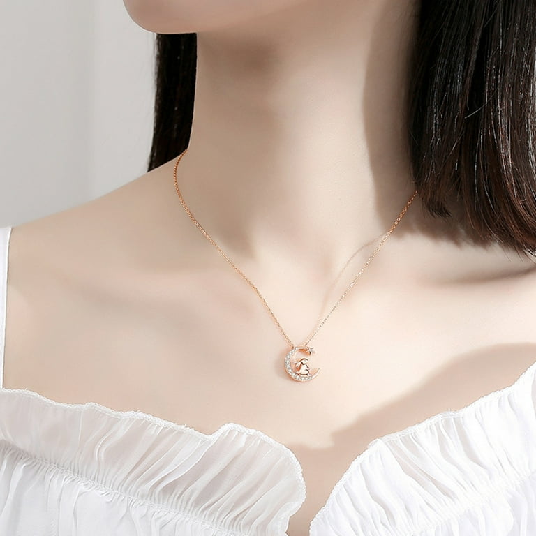 Necklace Bunny Rabbit Pendant Sparkling Animal Chain Moon Necklace Bunny Rabbit Pendant Sparkling Animal Chain Moon