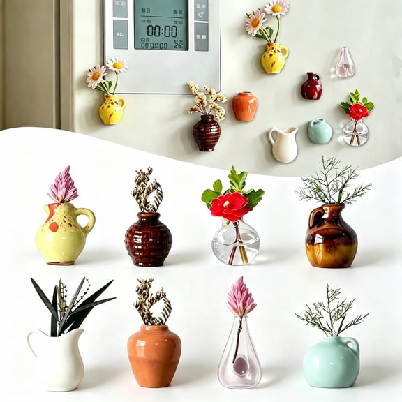Samovi 8 Pack Mini Vase Magnets for Fridge, Small Resin Vase Fridge Magnet for Kitchen Decor, 3D Vase Fridge Magnets without Plant for Refrigerator, Kitchen, Locker, Office, Desktop Decoration