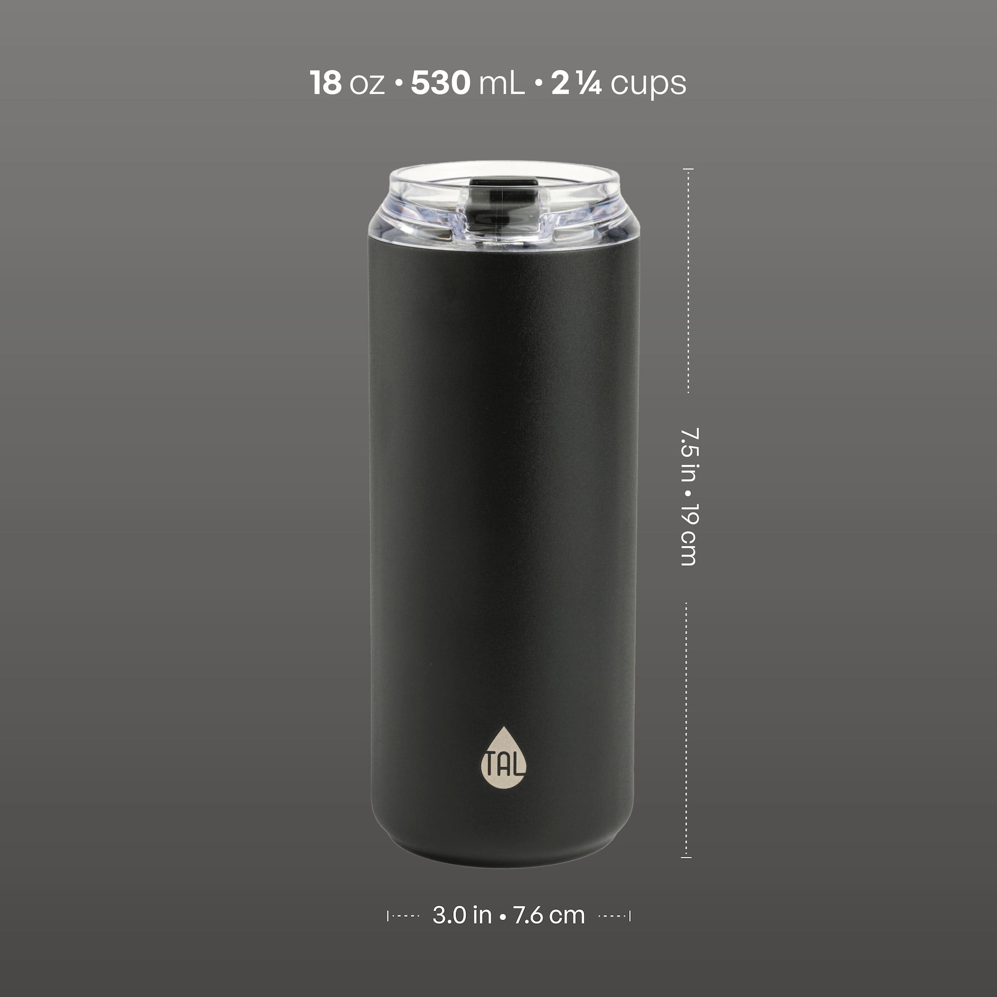 (1 pack) TAL 18oz Stainless Steel Tall Boy Tumbler, Black