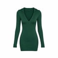 thumbnail image 4 of Zpanxa Bodycon Dresses for Women, Hooded Long Sleeve V Neck Stretch Mini Dress for Winter, 4 of 5