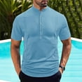 thumbnail image 2 of Qgtaibl Lightweight Henley Shirts for Men Short Sleeve Basic T-Shirt Solid Color Collared Button Down Pullover Summer Tee Tops Sky Blue,L, 2 of 6