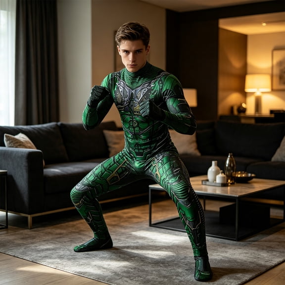 Full Body Fantasy Hero Suit, Halloween Cosplay Outfit With Graphic Armor-Like Panels and Full Coverage Silhouette for Halloween Costume Parties, Cosplay Events and Themed Dress Up