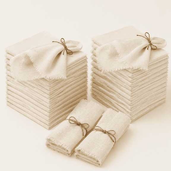 Linen Napkins Bulk Cotton 17x17 Fringe, Ivory