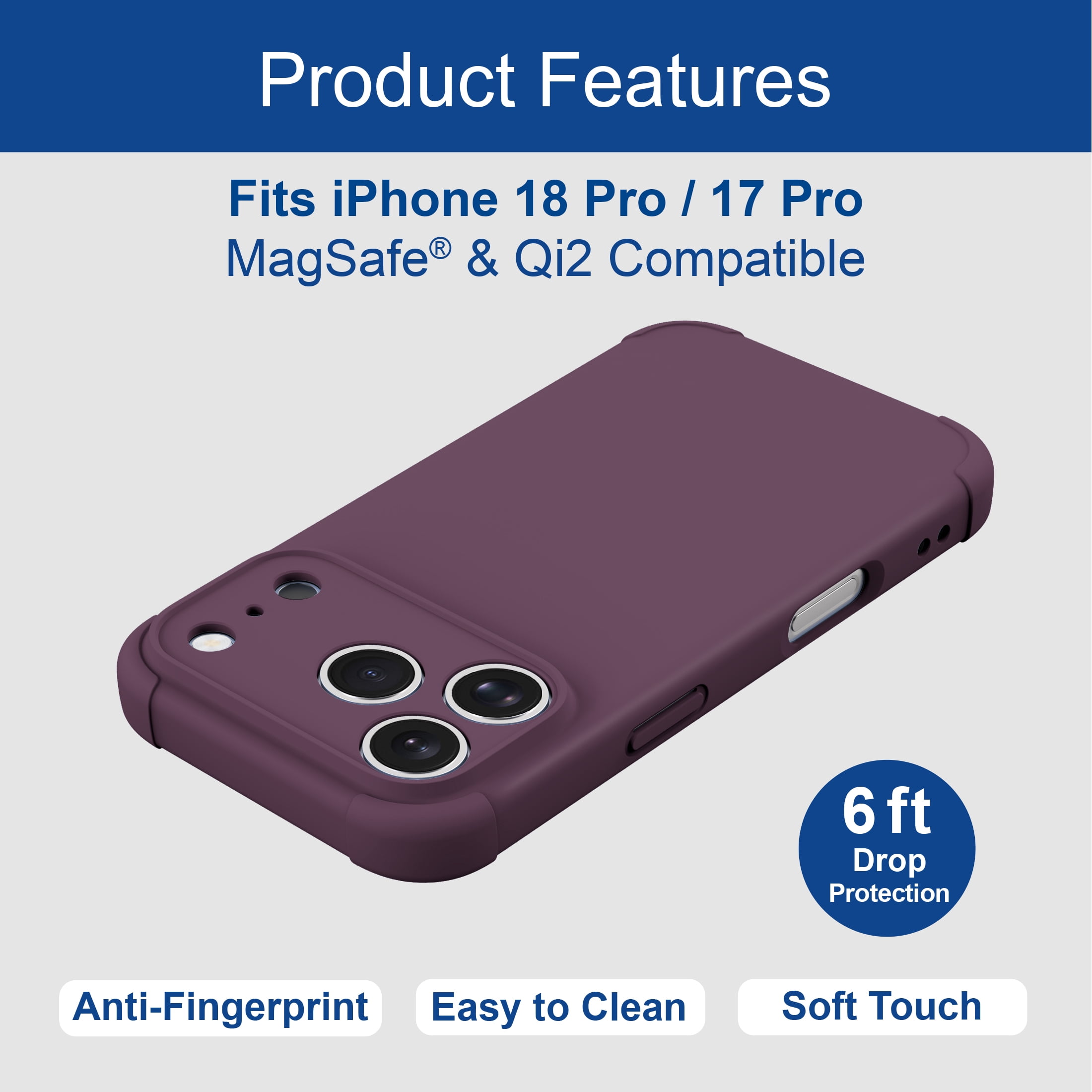 onn iPhone 18 Pro and 17 Pro Phone Case with MagSafe, Blackberry
