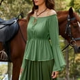 thumbnail image 5 of Holzkary Women's Renaissance Shirt Ruffle Sleeve Off The Shoulder Peplum Blouse Peasant Dressy Top Ladies' Court Comfortable Casual Long Sleeved One Shoulder Solid Color Top Strapless Top Green M, 5 of 9