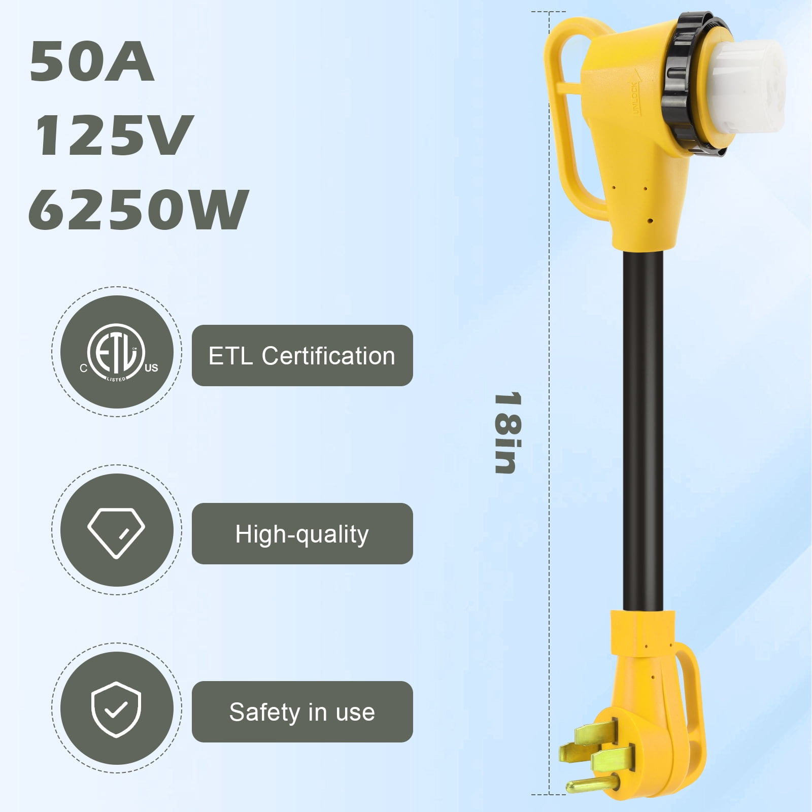 50 Amp to 50 Amp RV Adapter with Twist Lock for 50 Amp RV Extension Cord and Generator, NEMA 14-50P to NEMA SS2-50R Dogbone Electrical Power Adapter with Upgraded Handle, ETL Listed