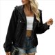thumbnail image 2 of Abrigo Vaquero Holgado Estilo Boyfriend para Mujer, Chaqueta Vaquera Lavada con Capucha para Otoño, Prendas de Abrigo. Gris Negro L, 2 of 9