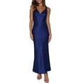 thumbnail image 1 of Vestido largo VUBIYA Elegante satén con cuello en V sin espalda azul marino para mujer, 1 of 5