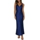 thumbnail image 1 of Vestido largo VUBIYA Elegante satén con cuello en V sin espalda azul marino para mujer, 1 of 5