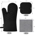 thumbnail image 2 of Juego de 6 manoplas y agarraderas para horno, resistentes al calor (500 grados), extra largas, con superficie de silicona antideslizante para cocinar (negro), 2 of 7