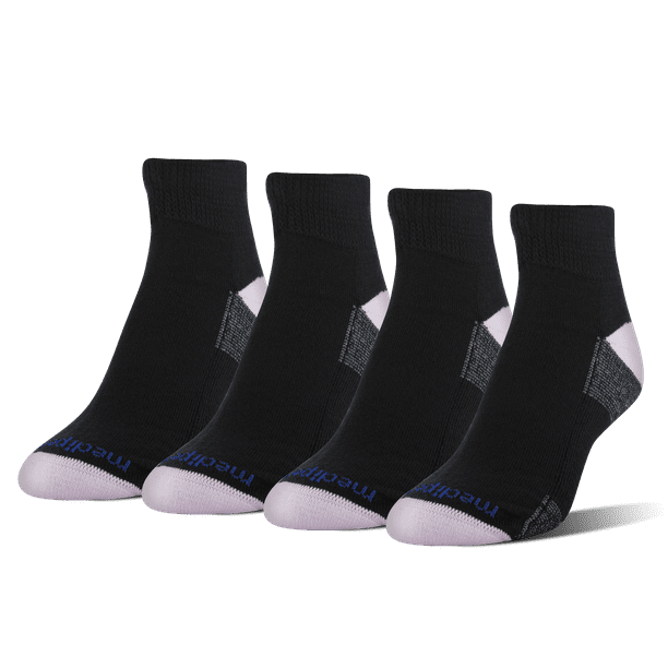 MediPeds Women's Diabetic NanoGlide Quarter Socks, Medium, 4 Pack