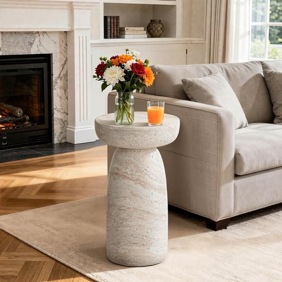 24" Large Outdoor Side Table, Modern Geometric Pedestal Accent Table or Planter Stand for Patio or Living Room