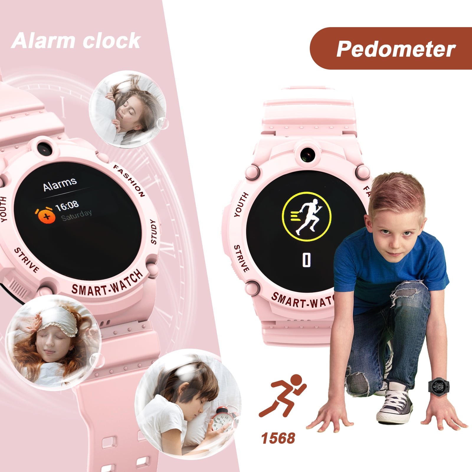 PTHTECHUS S02 Smart Watch for Boys Girls Smartwatch for Kids with 4G SIM GPS Video Call Pedometer MP3 Flashlights Calculator Alarm Clock Children Holiday Gift Pink