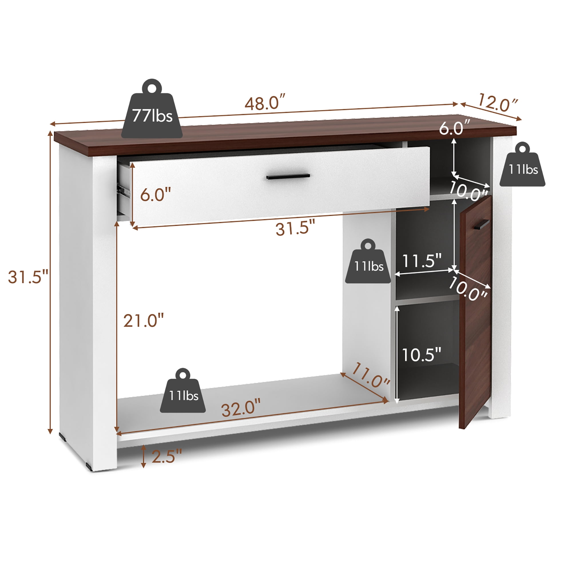Costway 48'' Console Sofa Table with Drawer Height Adjust Cabinet Entryway Furniture