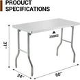thumbnail image 2 of Table de Travail Commerciale Poste de Travail Pliant en Acier Inoxydable Robuste 60 x 24 Pouces avec Charge de 220 Lb, Îlot de Cuisine en Acier Inoxydable Argenté, Table de Travail de Cuisine, 2 of 6
