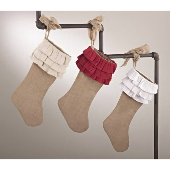 Holiday Décor Ruffle Design Jute Christmas Stocking, One Piece (natural ruffles)