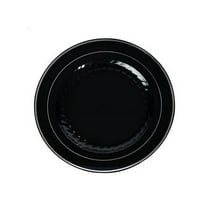 Silver Splendor 10 1/4" Black Dinner Plastic Plates w/ Silver Band 12ct.