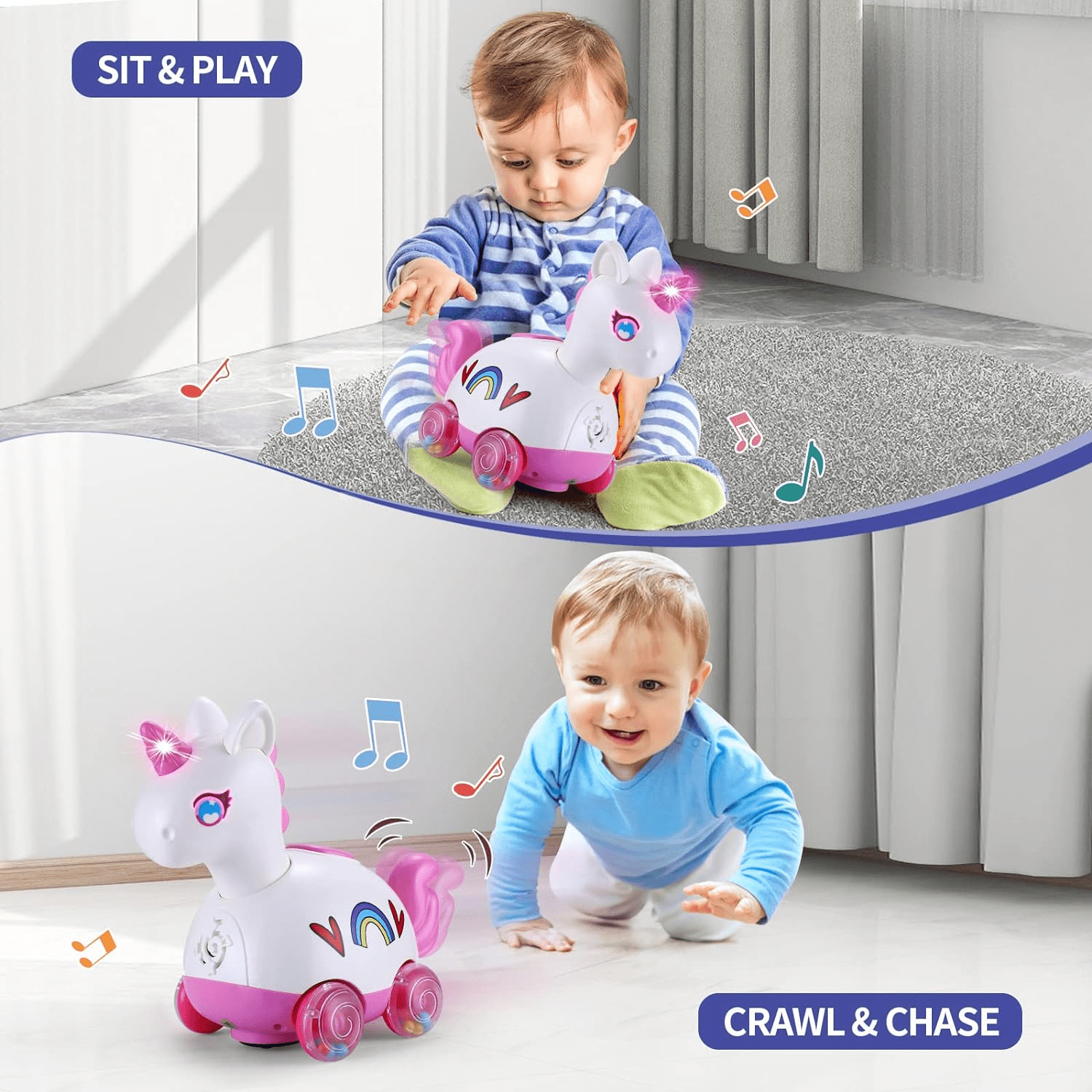 Wanonoo Crawling Unicorn Baby Toy for 6-12 Month, Tummy Time Development Learning Toys with Music & Lights for 6 7 8 9 10 11 12-18 Month, Toddler Birthday Gift for 1 2 Year Old Girls Boys