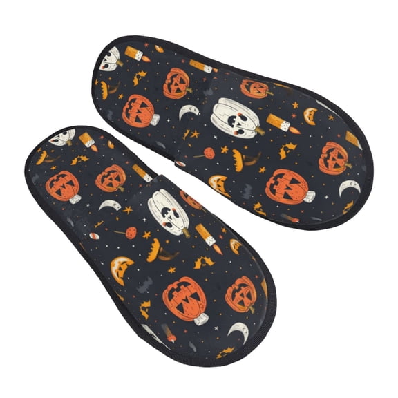 House Slippers for Women Men - halloween spooky fun pumpkins bats Lightweight House Shoes Fuzzy Slippers, Soft Slip-On Cozy House Slippers for Woman Indoor Outdoor