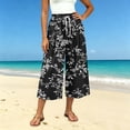 thumbnail image 2 of Edvintorg Women's Capri Pants Floral Printed Elastic Waisted Loose Casual Wide Leg Cropped Capris with Pocket Womens Trendy Clothes Black XXL, 2 of 7