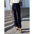 thumbnail image 4 of Women'S Velvet Elastic Waist Flare Leg Palazzo Long Pants Trousers Bell Bottom Casual Streetwear Trousers Navy Blue S, 4 of 8